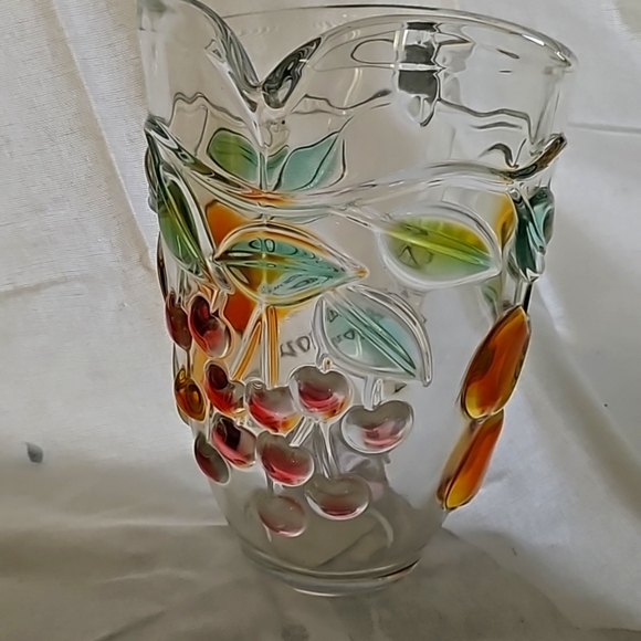 Mikasa Golden Harvest Clear Glass Pitcher Embossed Color 3D Fruit 1.75 QT - Picture 2 of 4
